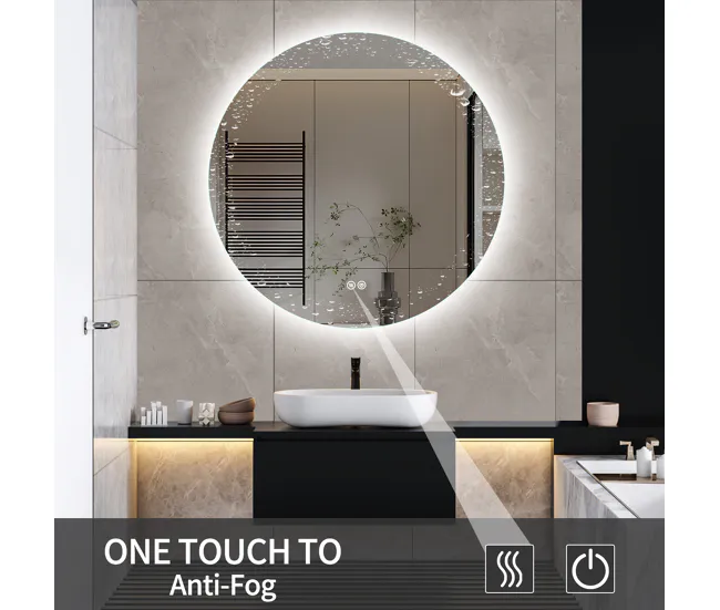 Espejo de baño iluminado, Espejo LED, Espejo redondo con 3 colores de luz, 80x80cm