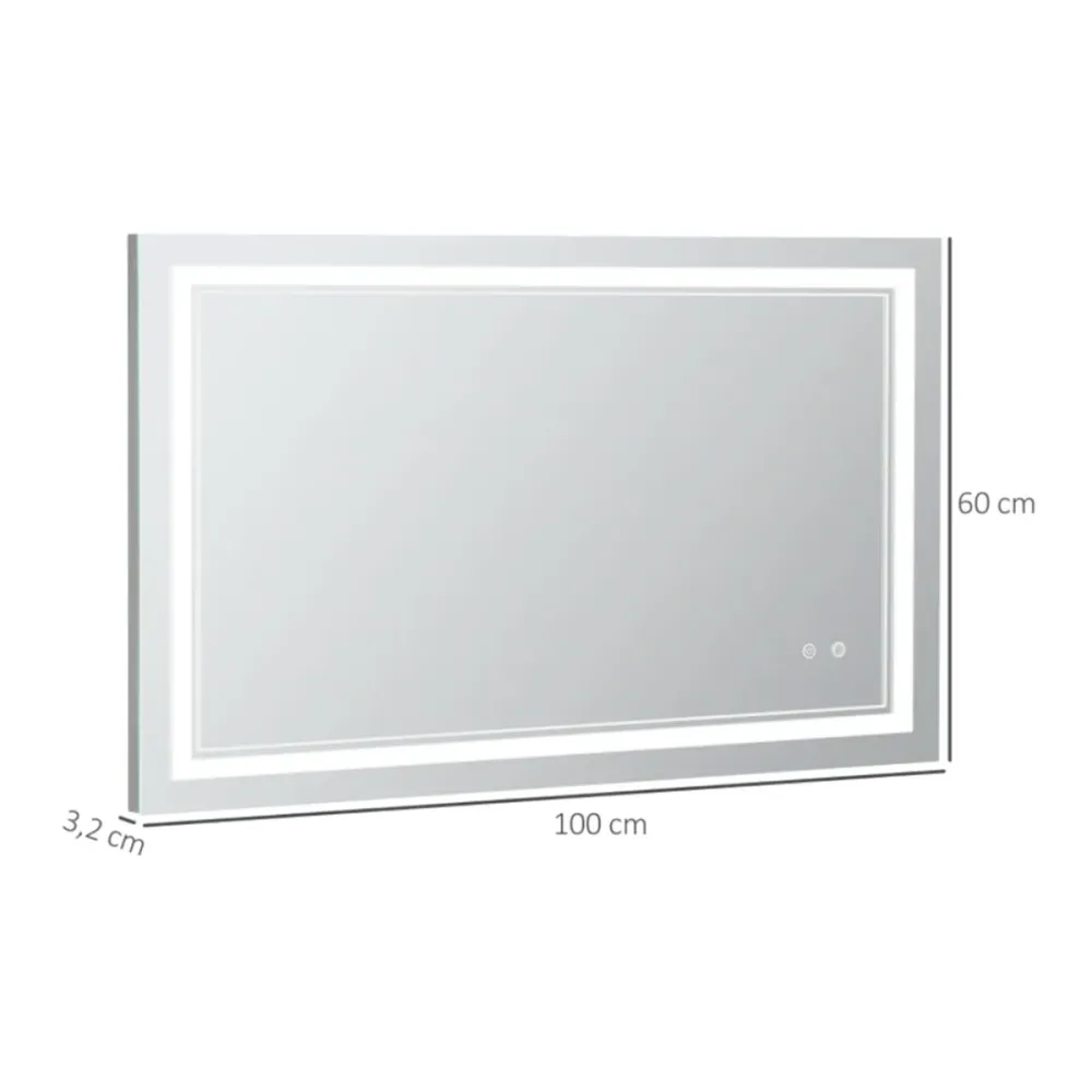 Espejo de baño Kleankin con luz LED + interruptor táctil + función memoria inox 60x100 cm