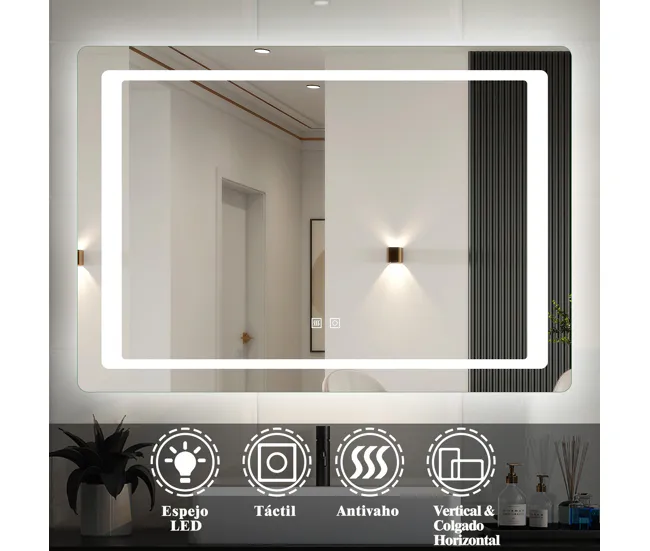 Espejo de baño LED 100×60cm+antivaho+interruptor táctil
