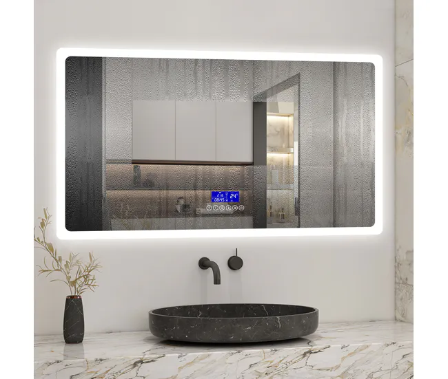 Espejo de baño LED 120×70cm + Bluetooth + Lupa Set de 4 Piezas