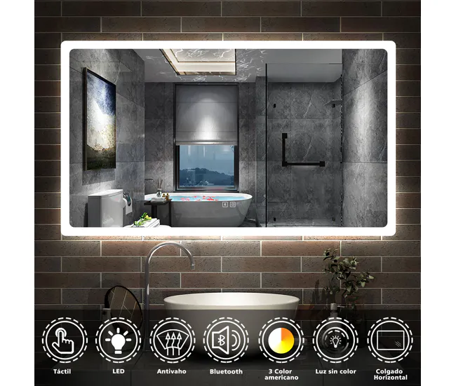 Espejo de baño LED 140×80cm + Bluetooth + antivaho para Renovación de Baño