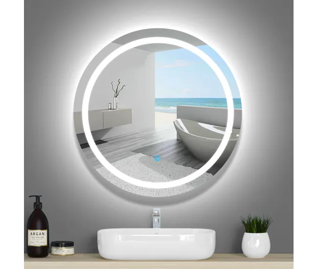 Espejo de baño LED redondo 60cm+antivaho+interruptor táctil