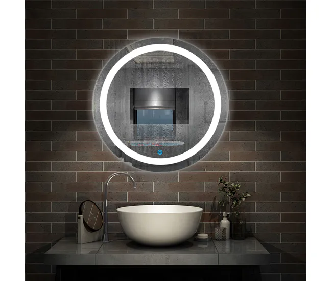 Espejo de baño LED redondo 60cm+antivaho+interruptor táctil