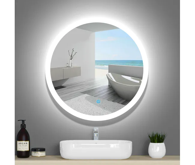 Espejo de baño LED redondo 60cm+interruptor táctil+antivaho