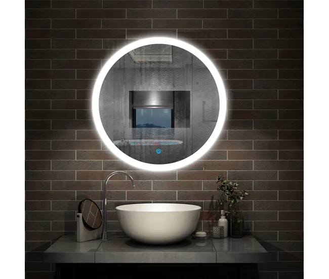 Espejo de baño LED redondo 60cm+interruptor táctil+antivaho