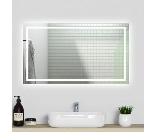 Espejo de baño LED sin cobre 100×80cm+antivaho+interruptor táctil
