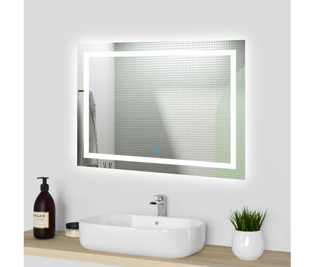 Espejo de baño LED sin cobre 80×60cm+antivaho+interruptor táctil