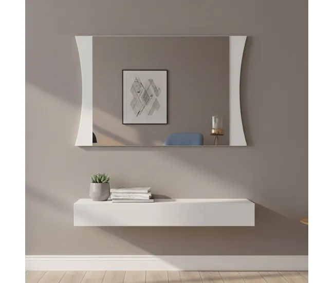 Espejo Dcassat, Espejo de baño, 100% Made Italy, 110x2h60 cm, Blanco brillo