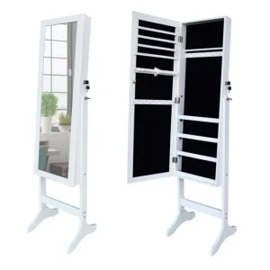 Espejo joyero de pie Blanco 40 x 155 x 36 cm con Resistencia al Agua