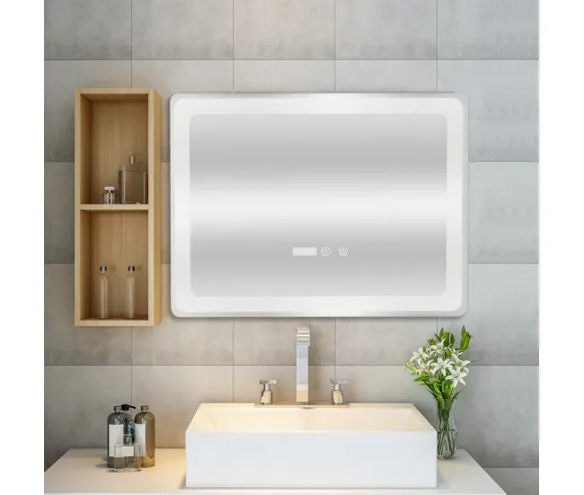 Espejo de pared con LED Casoli para baño antivaho reloj aluminio + cristal 60 x 90 x 3,5 cm - Plateado