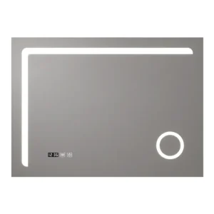 Espejo de pared con LED Chambave para baño IP65 antivaho reloj lupa 3X aluminio 70 x 100 x 3 cm - Plateado