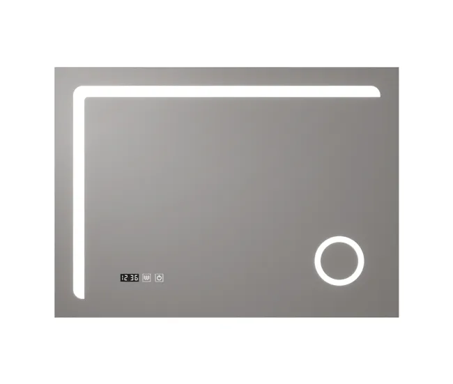 Espejo de pared con LED Chambave para baño IP65 antivaho reloj lupa 3X aluminio 70 x 100 x 3 cm - Plateado