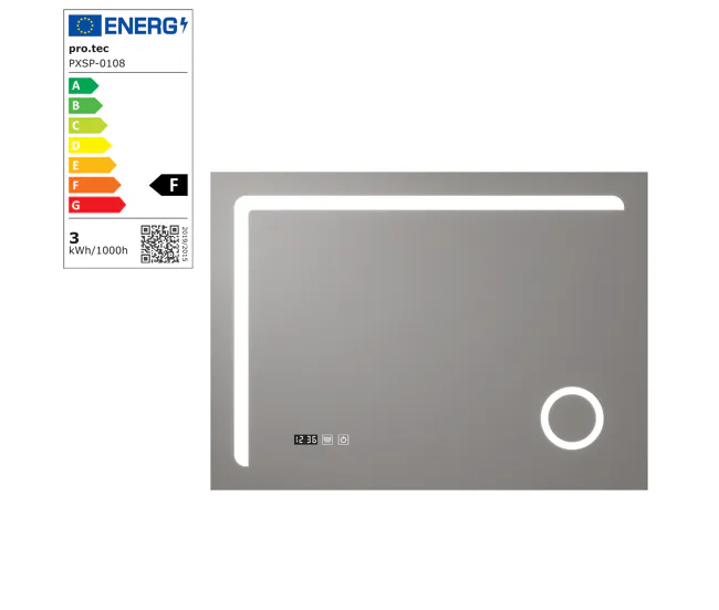 Espejo de pared con LED Chambave para baño IP65 antivaho reloj lupa 3X aluminio 70 x 100 x 3 cm - Plateado