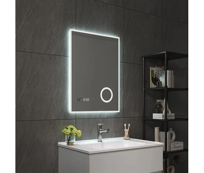 Espejo de pared con LED Lizzano para baño IP65 con antivaho y lupa aluminio 70 x 50 x 3 cm - Blanco