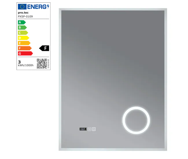 Espejo de pared con LED Lizzano para baño IP65 con antivaho y lupa aluminio 70 x 50 x 3 cm - Blanco