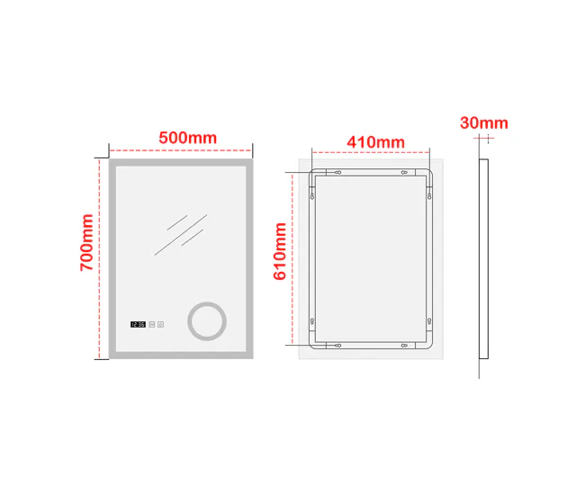 Espejo de pared con LED Lizzano para baño IP65 con antivaho y lupa aluminio 70 x 50 x 3 cm - Blanco