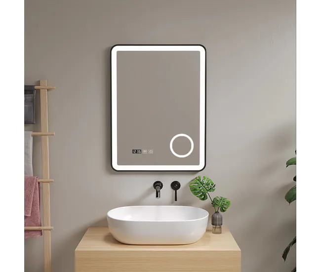 Espejo de pared con LED Pescara para baño IP65 con antivaho y lupa aluminio 70 x 50 x 4 cm - Negro