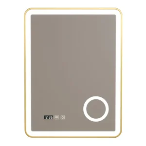 Espejo de pared con LED Pescara para baño IP65 con antivaho y lupa aluminio 80 x 60 x 4 cm - Dorado