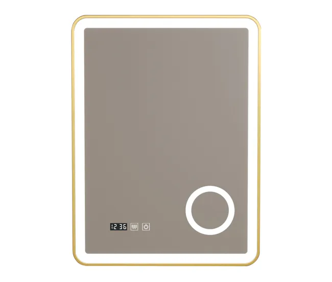 Espejo de pared con LED Pescara para baño IP65 con antivaho y lupa aluminio 80 x 60 x 4 cm - Dorado