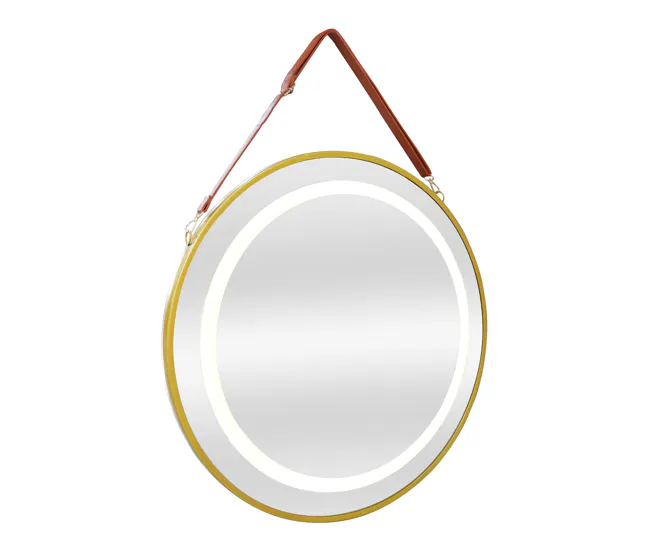 Espejo de pared con LED Picerno para baño con correa antivaho redondo aluminio + cristal 60 x 60 x 3,5 cm - Dorado