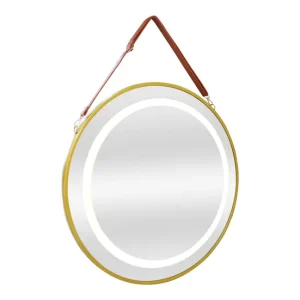 Espejo de pared con LED Picerno para baño con correa antivaho redondo aluminio + cristal 50 x 50 x 3,5 cm - Dorado