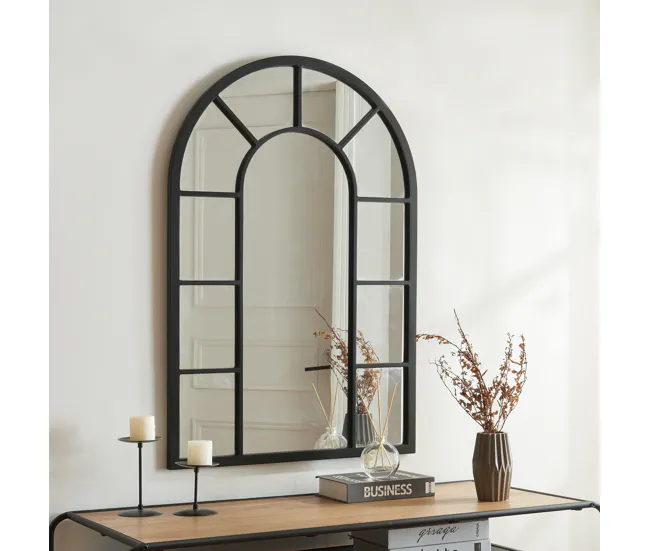 Espejo de pared Enonkoski ventana arqueada MDF 90x60cm - Negro