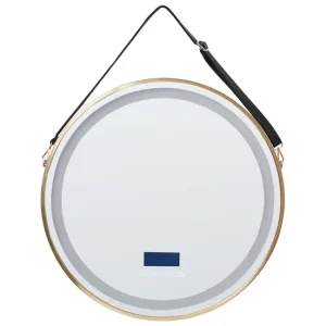 Espejo de pared LED con altavoz Bluetooth dorado ⌀ 60 cm DAROIS