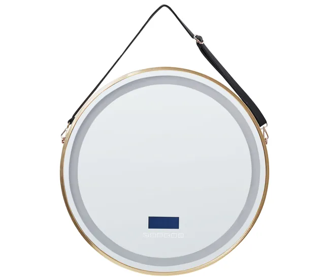 Espejo de pared LED con altavoz Bluetooth dorado ⌀ 60 cm DAROIS