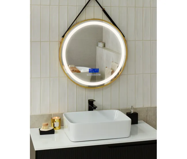 Espejo de pared LED con altavoz Bluetooth dorado ⌀ 60 cm DAROIS