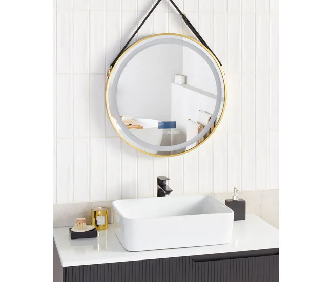 Espejo de pared LED con altavoz Bluetooth dorado ⌀ 60 cm DAROIS