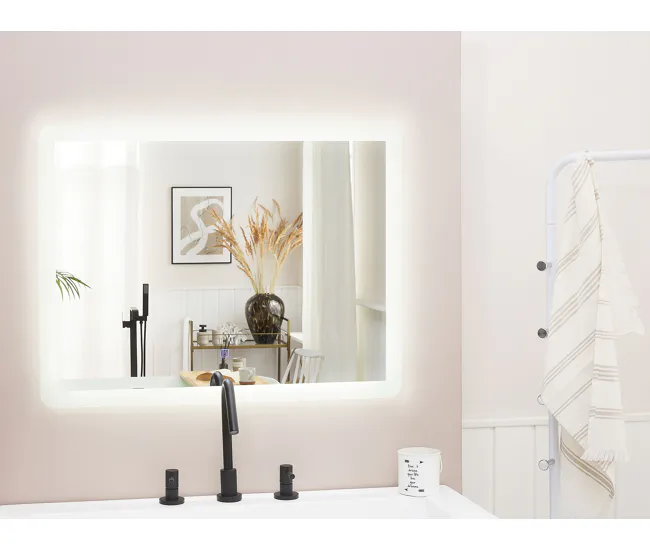 Espejo de pared LED plateado 60x80 cm CORROY