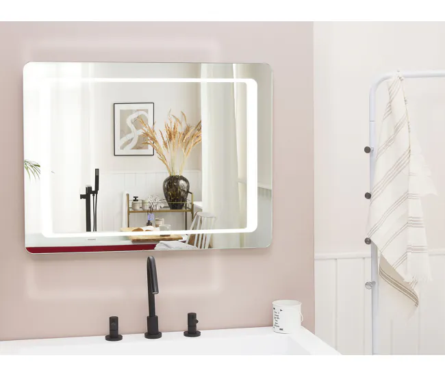 Espejo de pared LED plateado 60x80 cm WASSY