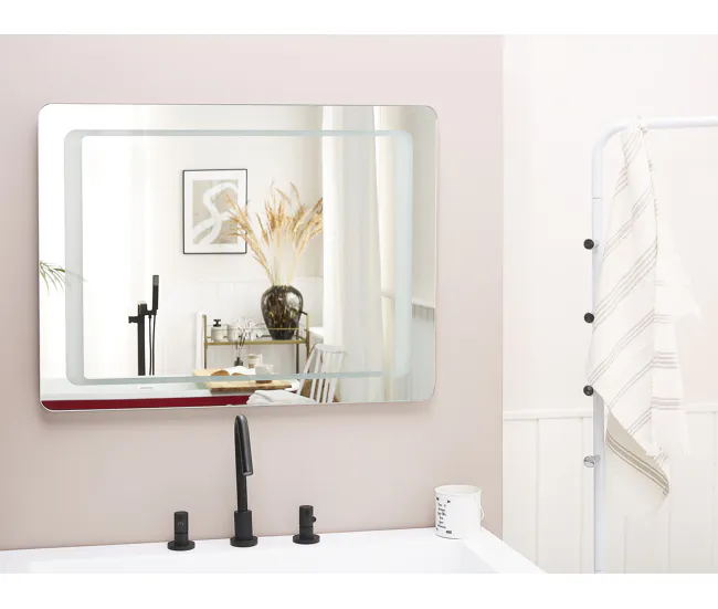 Espejo de pared LED plateado 60x80 cm WASSY