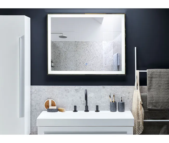 Espejo de pared LED plateado 90x70 cm ARGENS Set de 4 Piezas