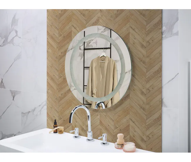 Espejo de pared LED plateado ø 58 cm SELUNE en Acero Inoxidable