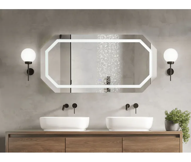 Espejo de pared LED de vidrio plateado 120 x 60 cm LOCMARIAQUER