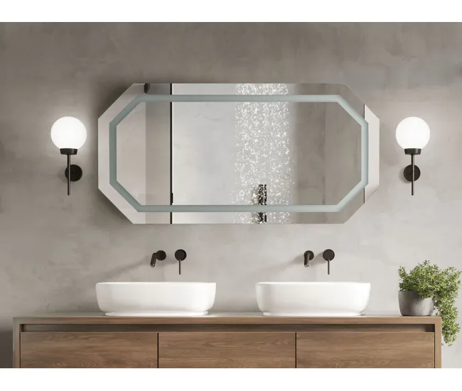 Espejo de pared LED de vidrio plateado 120 x 60 cm LOCMARIAQUER