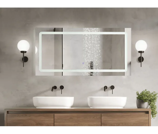 Espejo de pared LED de vidrio plateado 120 x 60 cm BENOUVILLE