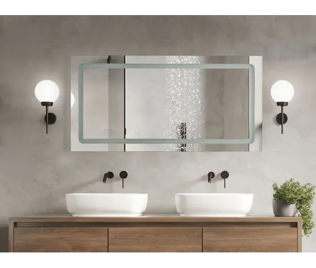 Espejo de pared LED de vidrio plateado 120 x 60 cm BENOUVILLE