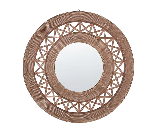 Espejo de pared de madera de bambú marrón evidente ø 62 cm CACOMA