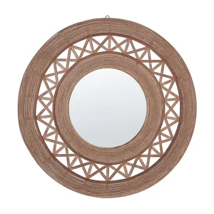 Espejo de pared de madera de bambú marrón preciso ø 62 cm CACOMA