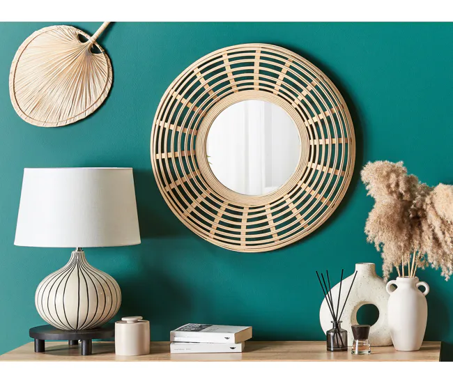 Espejo de pared de madera de bambú natural/beige ⌀ 60 cm HANUA
