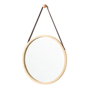 Espejo de pared para el baño Bykle con correa 60 x Ø 38 cm bambú sin procesar