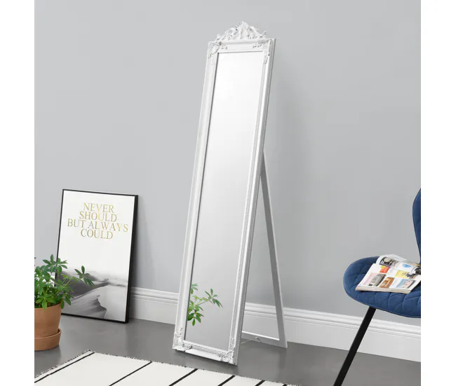 Espejo de pie Arezzo - 160x40 cm - Inclinable - Ajustable - Marco eucalipto - Blanco