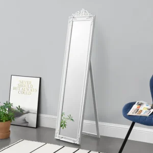 Espejo de pie Arezzo - 160x40 cm - Inclinable - Ajustable - Marco eucalipto - Blanco