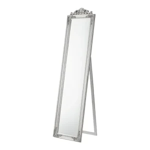 Espejo de pie Arezzo con estilo barroco inclinable marco eucalipto 160 x 40 cm - Plateado