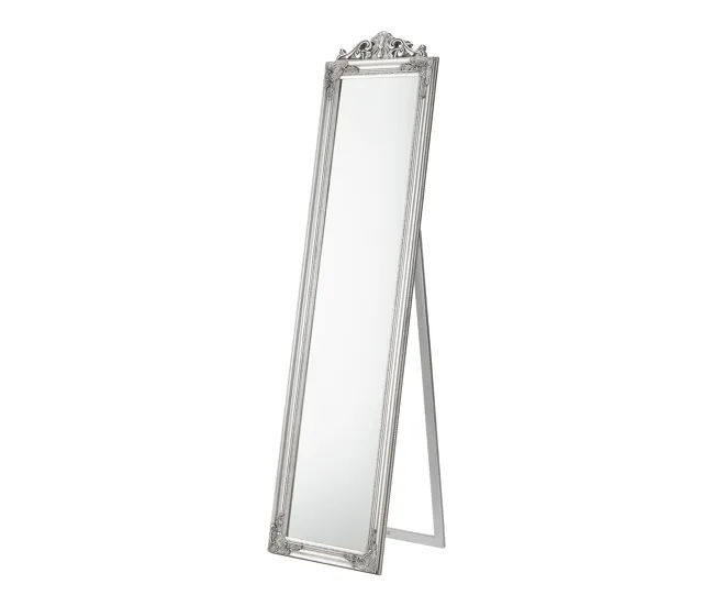 Espejo de pie Arezzo con estilo barroco inclinable marco eucalipto 160 x 40 cm - Plateado