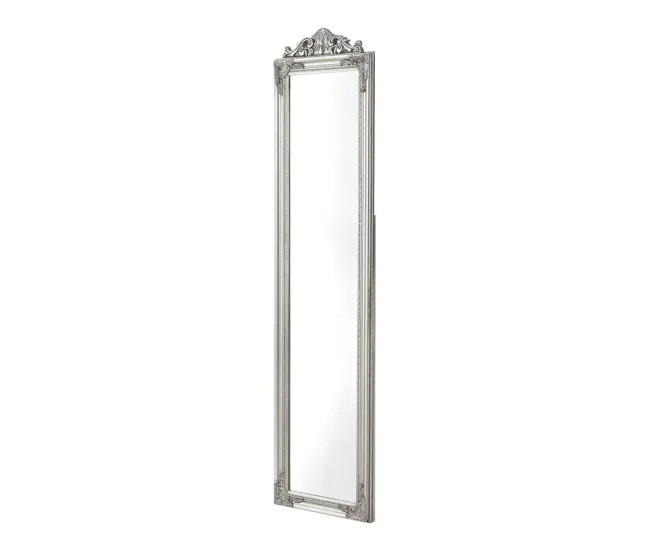 Espejo de pie Arezzo con estilo barroco inclinable marco eucalipto 160 x 40 cm - Plateado