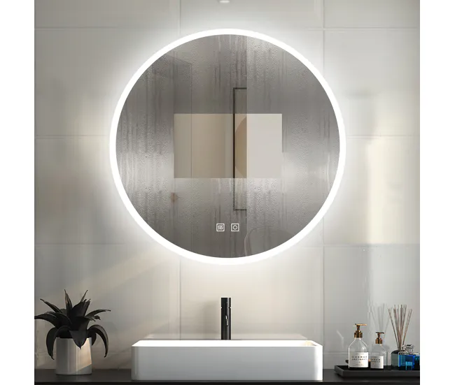 Espejo redondo de baño LED 70cm + antivaho + brillo ajustable con Resistencia al Agua