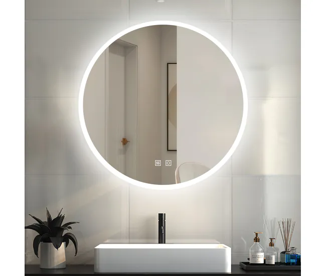 Espejo redondo de baño LED 80cm + antivaho + brillo ajustable Diseño Compacto